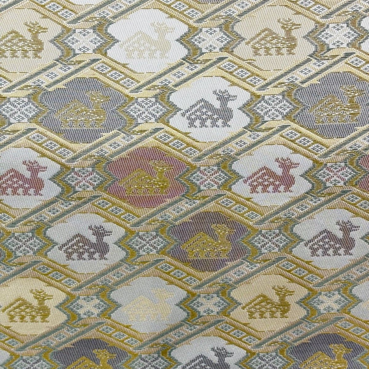 袋帯 名品 有栖川文 箔 鶯色 全通 正絹