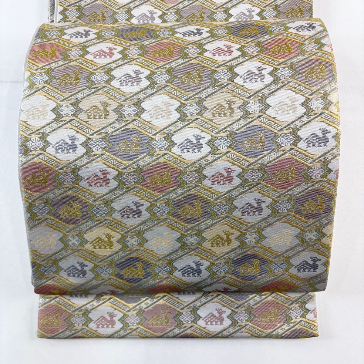 袋帯 名品 有栖川文 箔 鶯色 全通 正絹