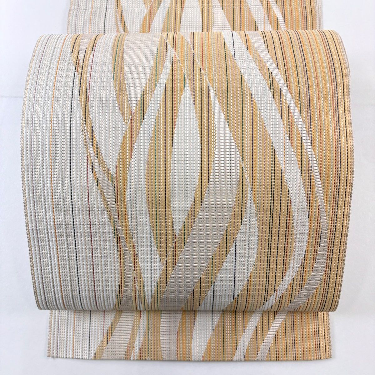 名古屋帯 名品 八寸名古屋帯 松葉仕立て 縞遊び 縞 流水 ベージュ 正絹