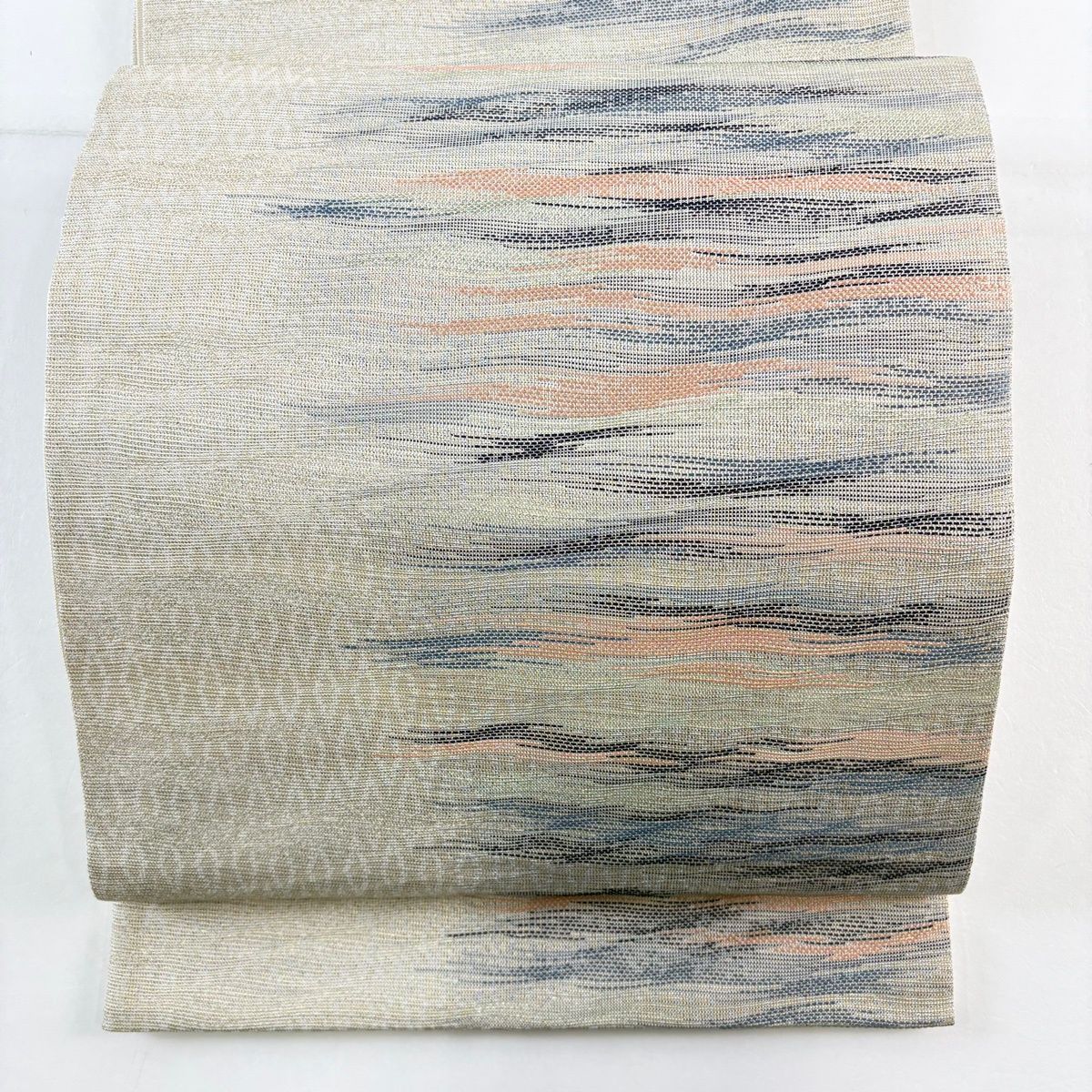 袋帯 名品 灰汁発酵建本藍染 霞 金銀糸 箔 灰茶 六通 正絹