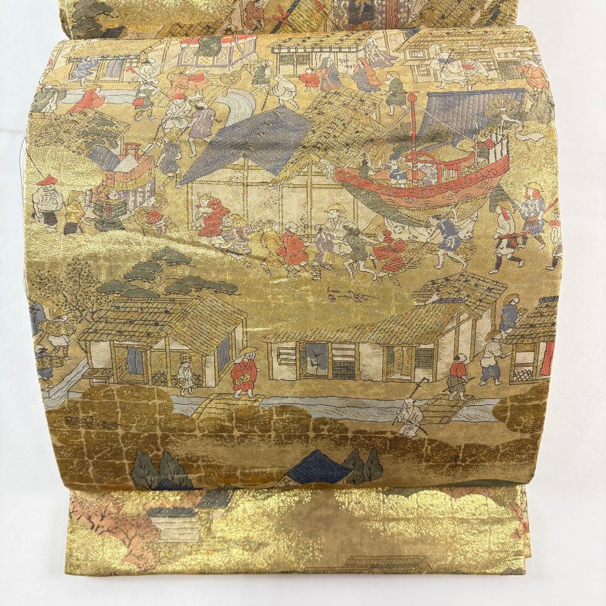 丸帯 名品 風景 人物 金糸 箔 金色 全通 正絹