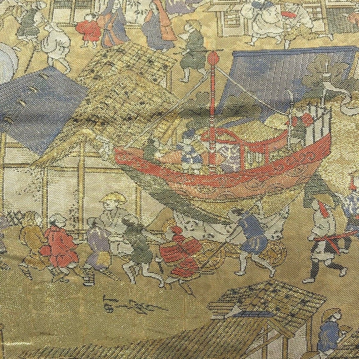 丸帯 名品 風景 人物 金糸 箔 金色 全通 正絹