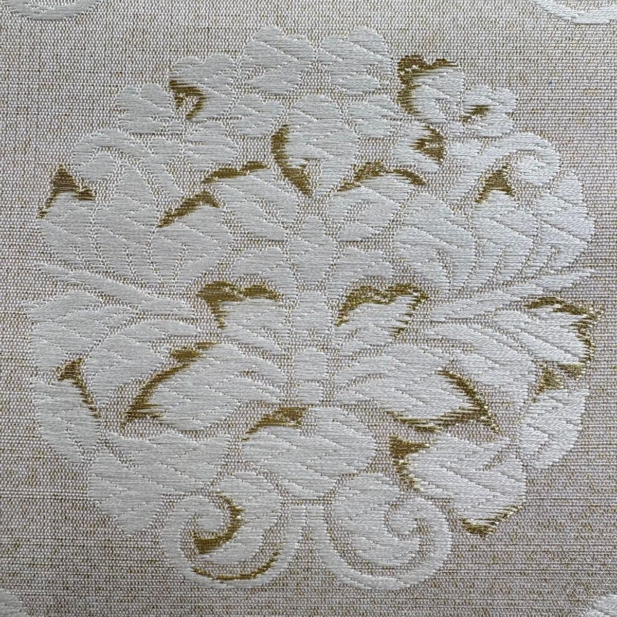 袋帯 名品 草花 段縞 金銀糸 唐織 ベージュ 六通 正絹