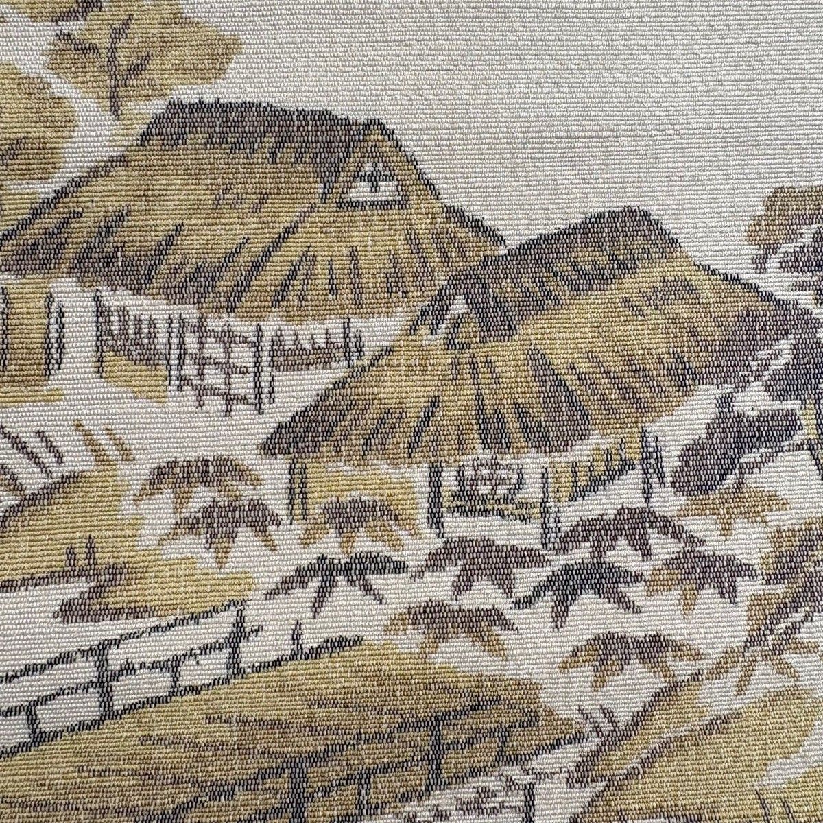 名古屋帯 名品 紬地 松葉仕立て 八寸名古屋帯 建物 橋 薄茶色 正絹