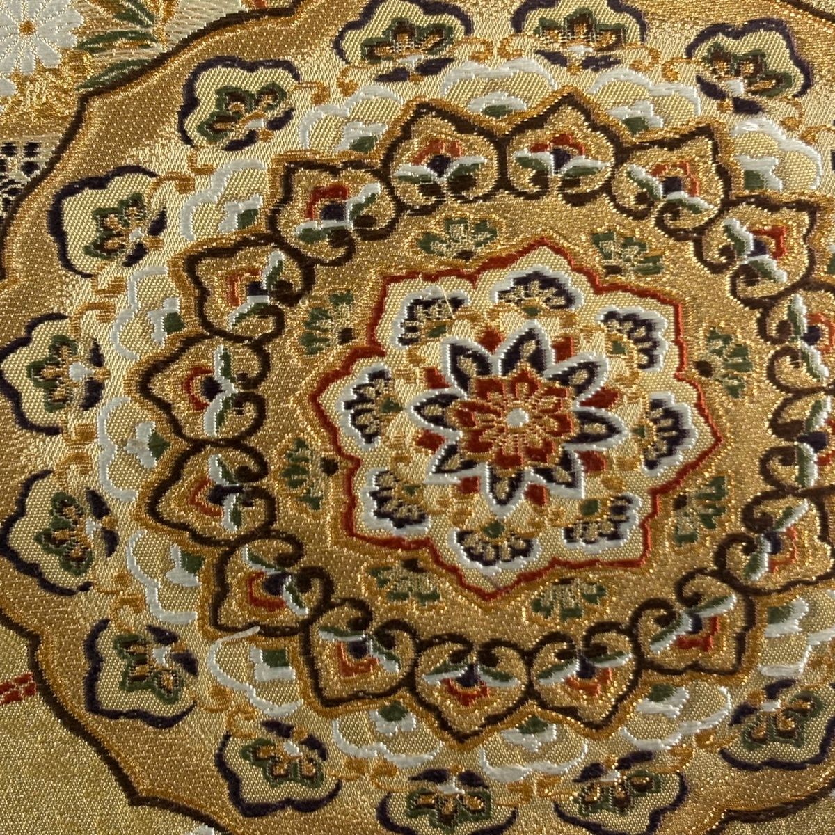 袋帯 名品 加納幸 落款 鏡裏文 金糸 箔 金色 お太鼓柄 正絹