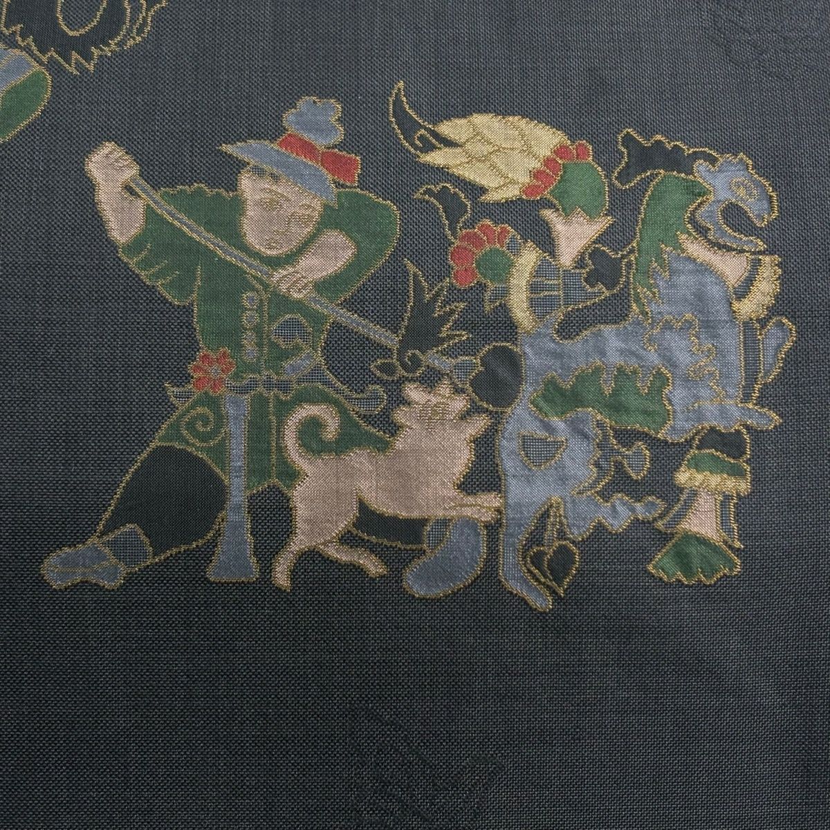 袋帯 名品 木屋太 落款 人物 動物 紺色 六通 正絹