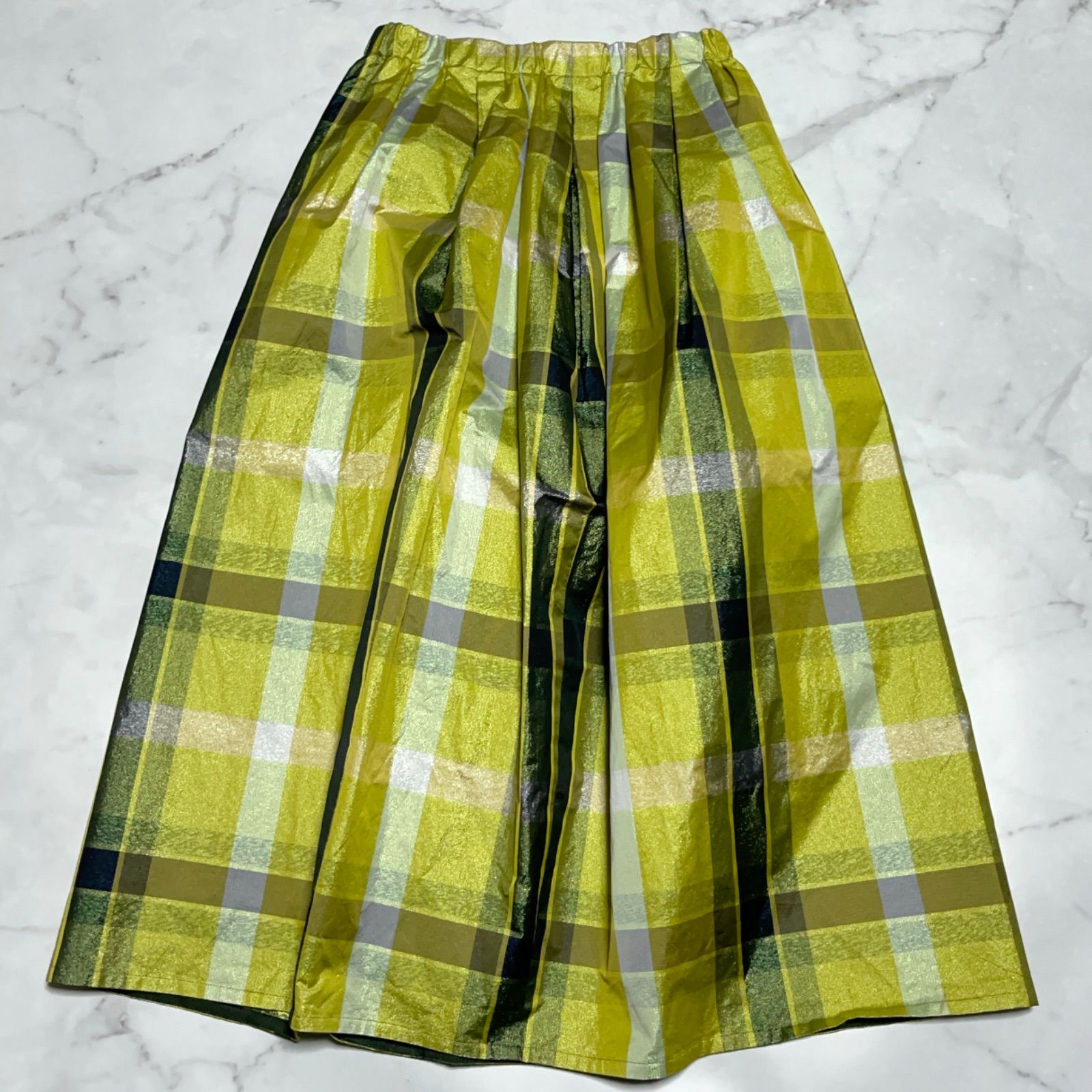 美品 ドゥロワー Drawer 24AW ラメチェック タフタ イージー ギャザー