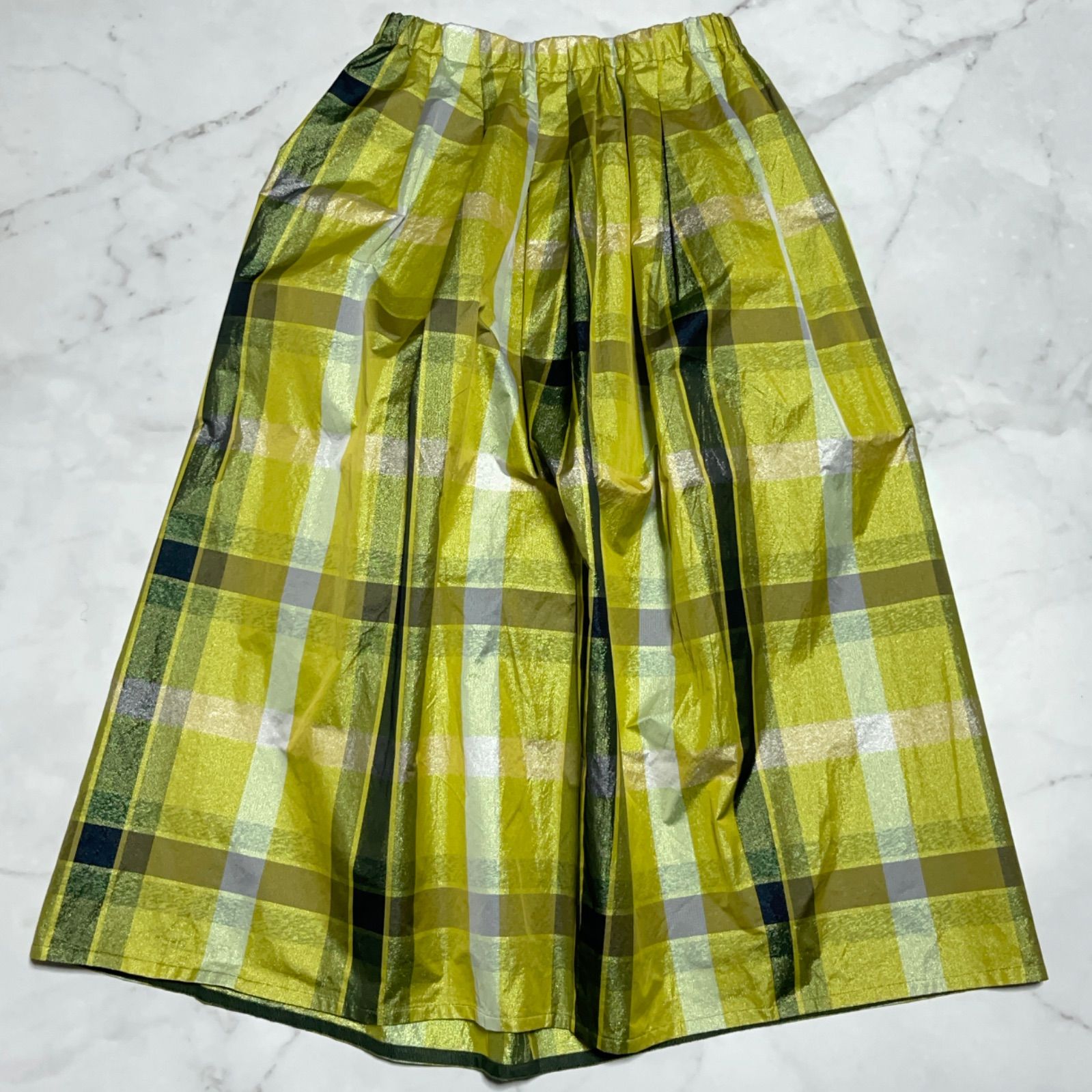 美品 ドゥロワー Drawer 24AW ラメチェック タフタ イージー ギャザー