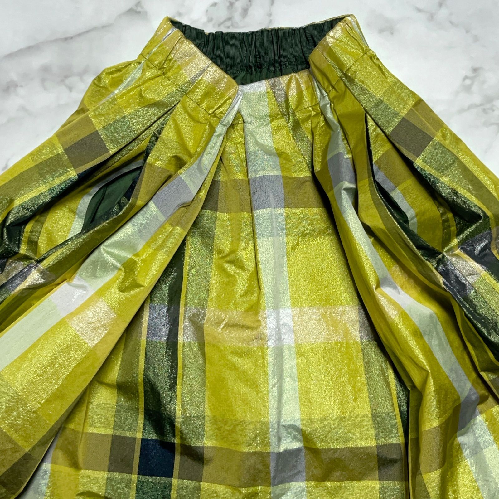 美品 ドゥロワー Drawer 24AW ラメチェック タフタ イージー ギャザー