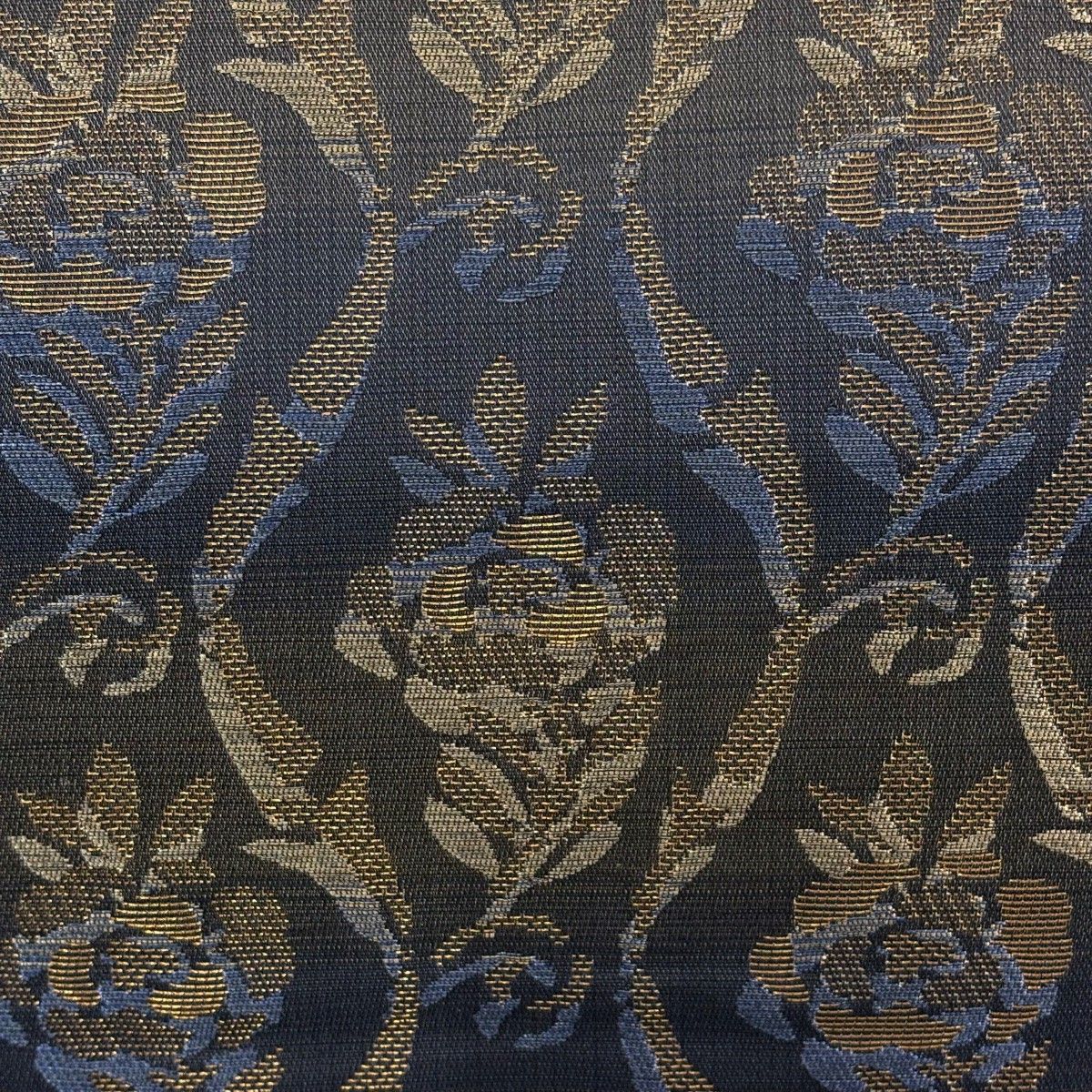 袋帯 名品 草花 立涌 金糸 濃紺 六通 正絹