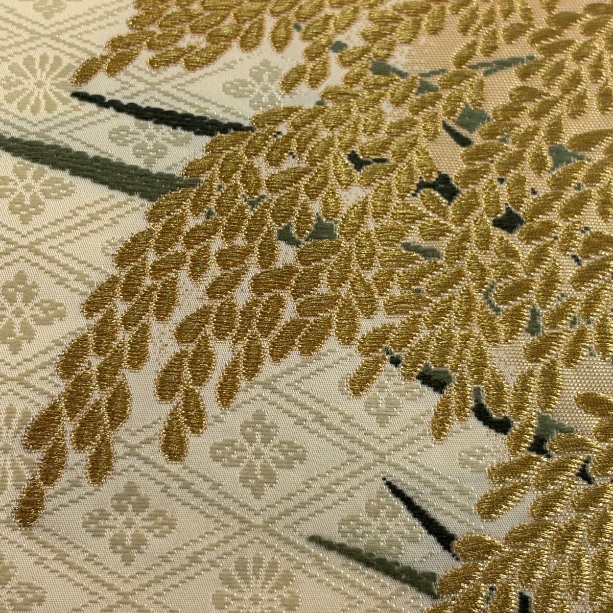 袋帯 山口美術織物 落款 菱地豊穣文 稲穂 金糸 ベージュ 六通 正絹