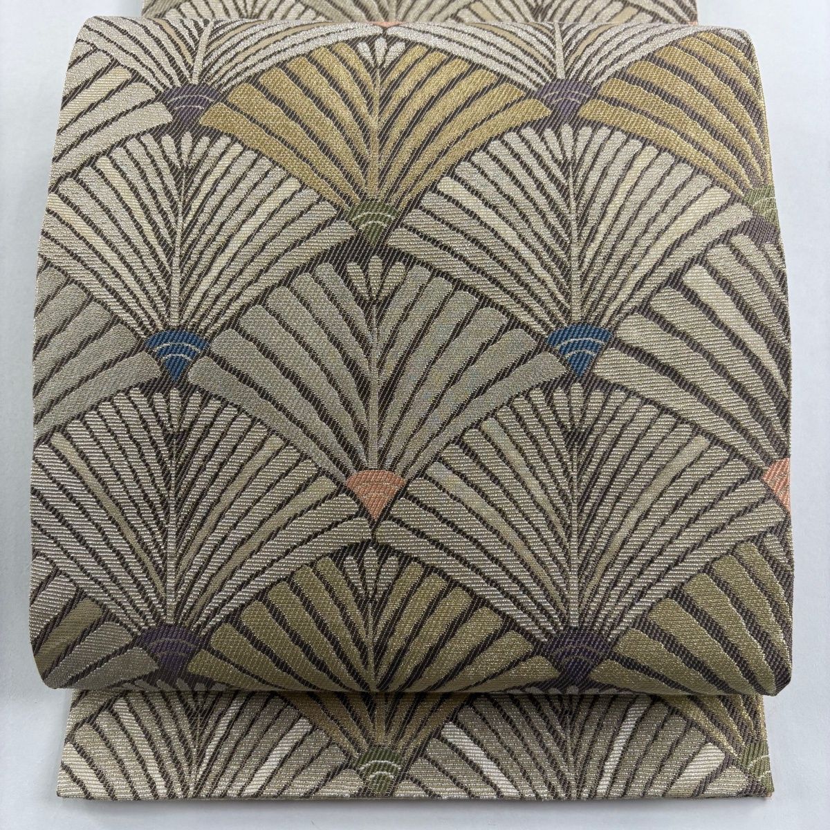 袋帯 若松青海波 金銀糸 茶紫 六通 正絹