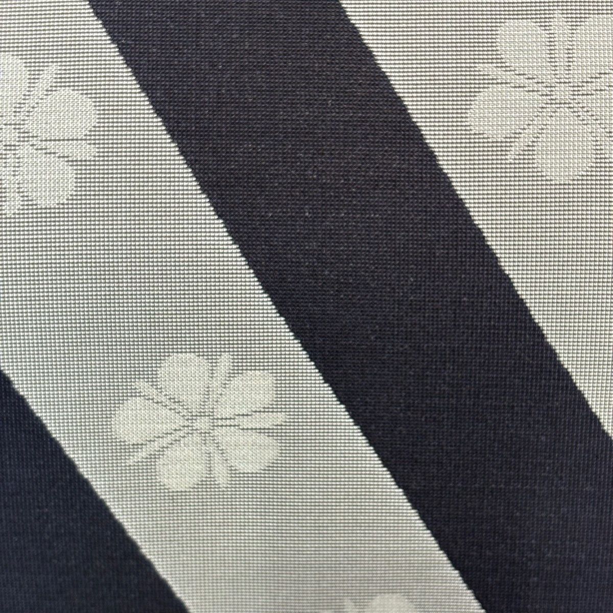 袋帯 名品 花 斜縞 銀糸 濃紺 全通 正絹