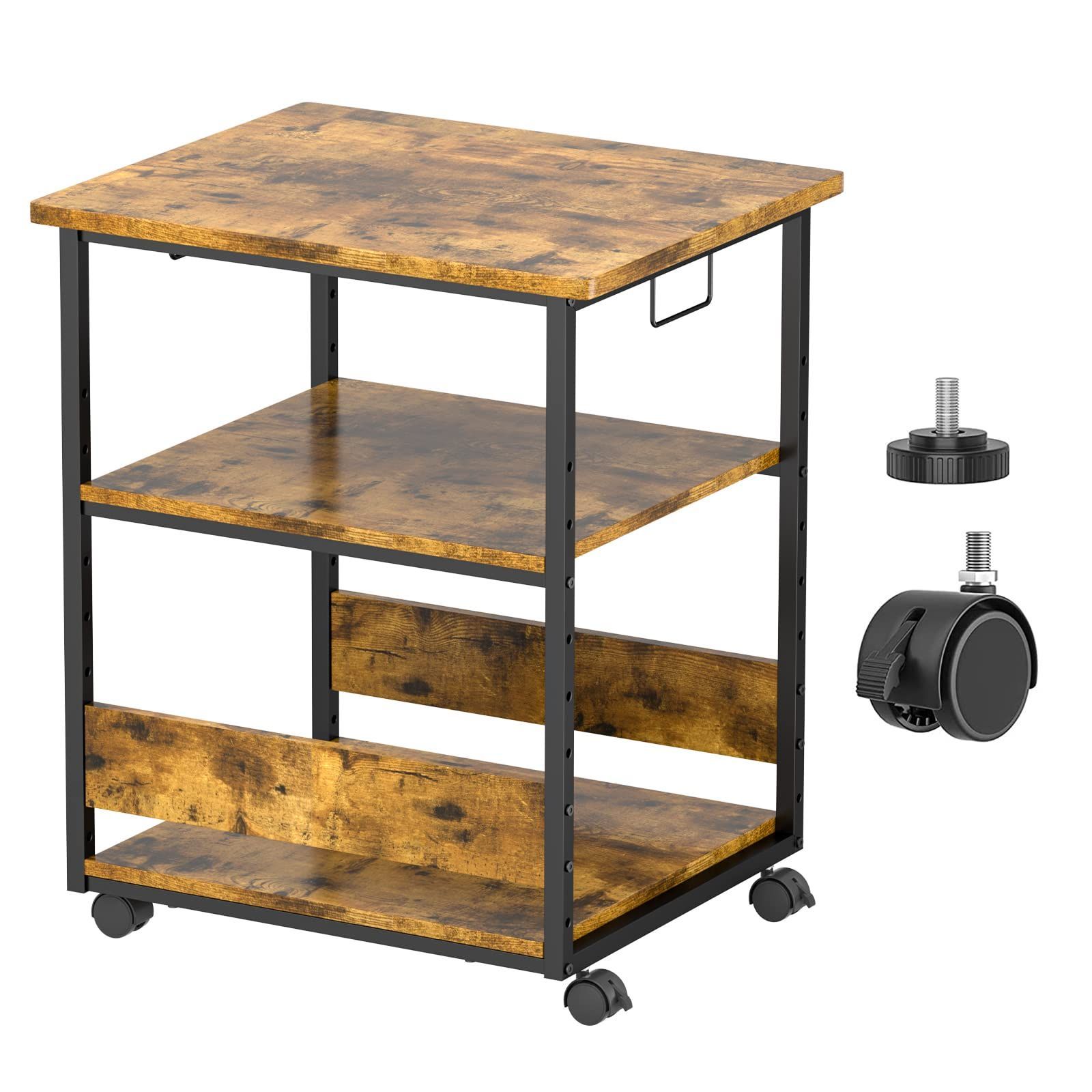 在庫処分 MIYOKI プリンター台 プリンタラック キャスター付き 幅60 奥行50 cm 高さ70 総耐荷重90 kg A 3 4対応 コピー機台 サイド デスク ワゴン デスク下 収納棚 事務用品収納 物置台 中棚9段階調節 組立簡単 ビンテージ