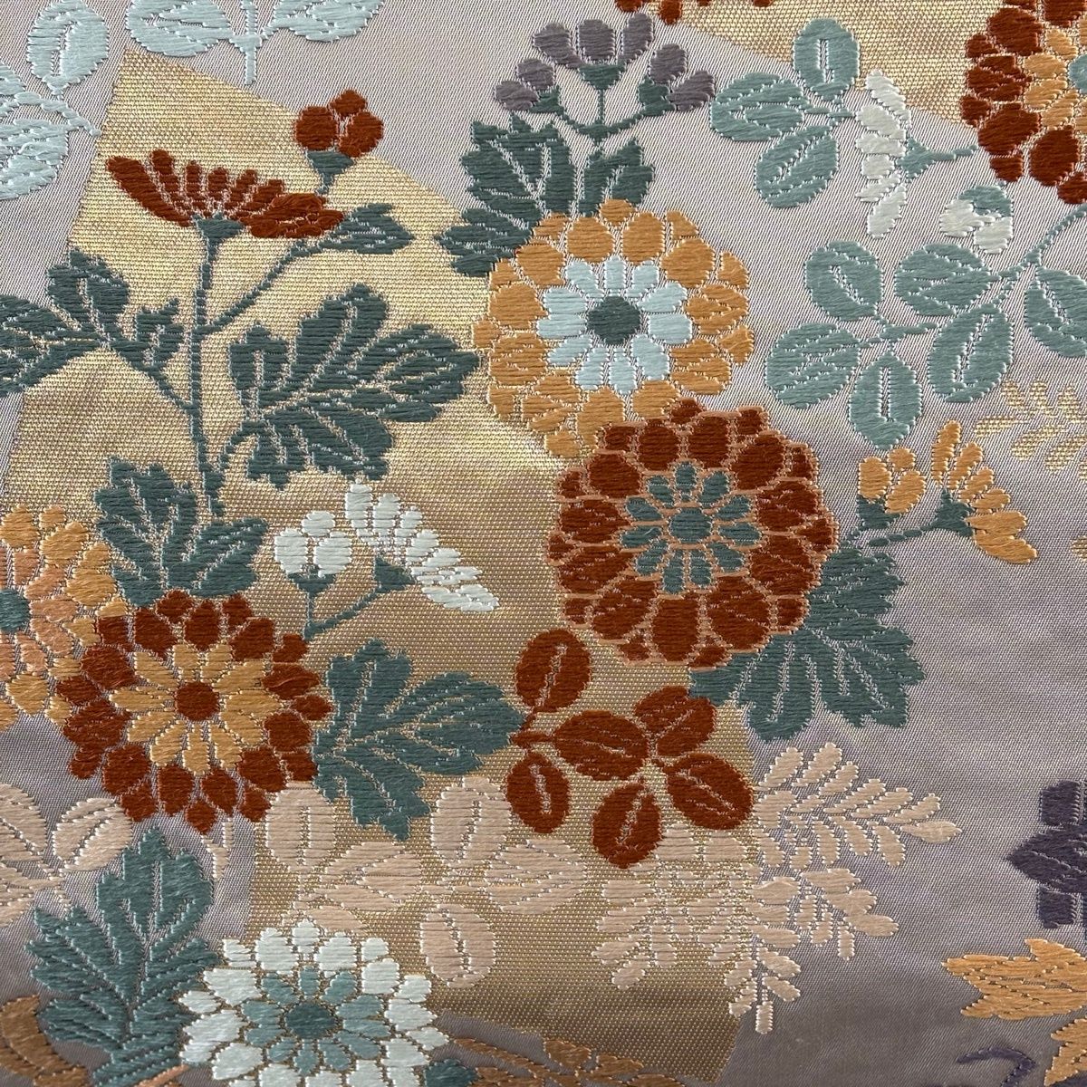 袋帯 名品 扇面 菊 唐織 箔 灰紫 六通 正絹