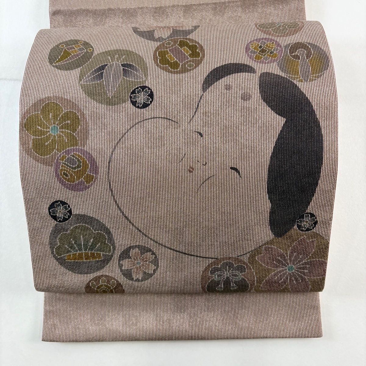 袋帯 名品 おかめ 松竹梅 小豆色 お太鼓柄 正絹