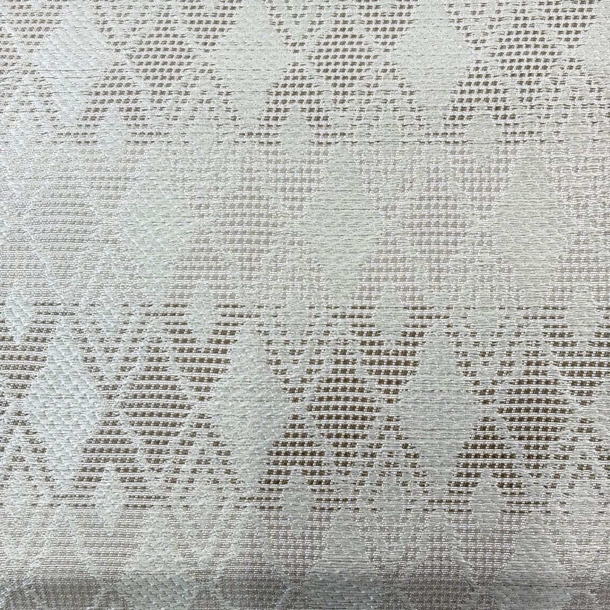 名古屋帯 名品 八寸名古屋帯 松葉仕立て 菱 銀糸 灰白 正絹