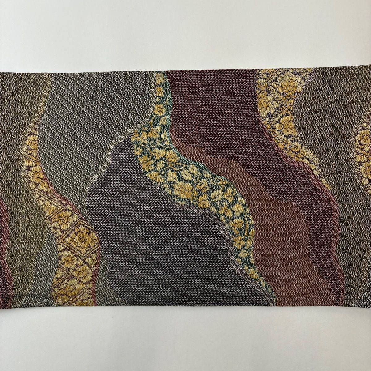  袋帯 名品 道長取 草花 箔 赤茶 六通 正絹 袋帯 帯