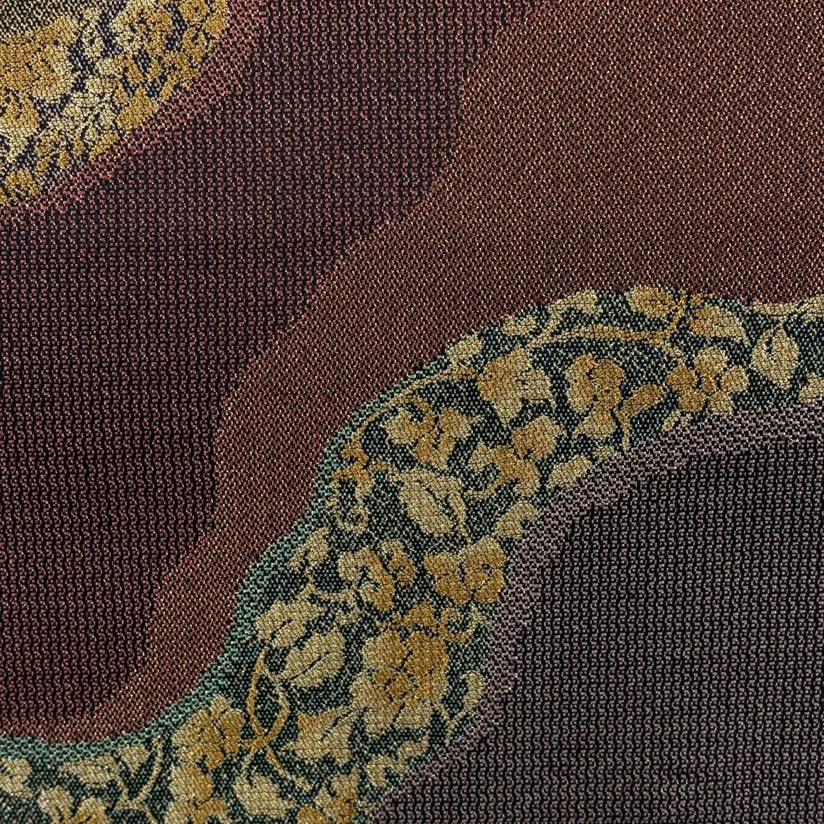 袋帯 名品 道長取 草花 箔 赤茶 六通 正絹