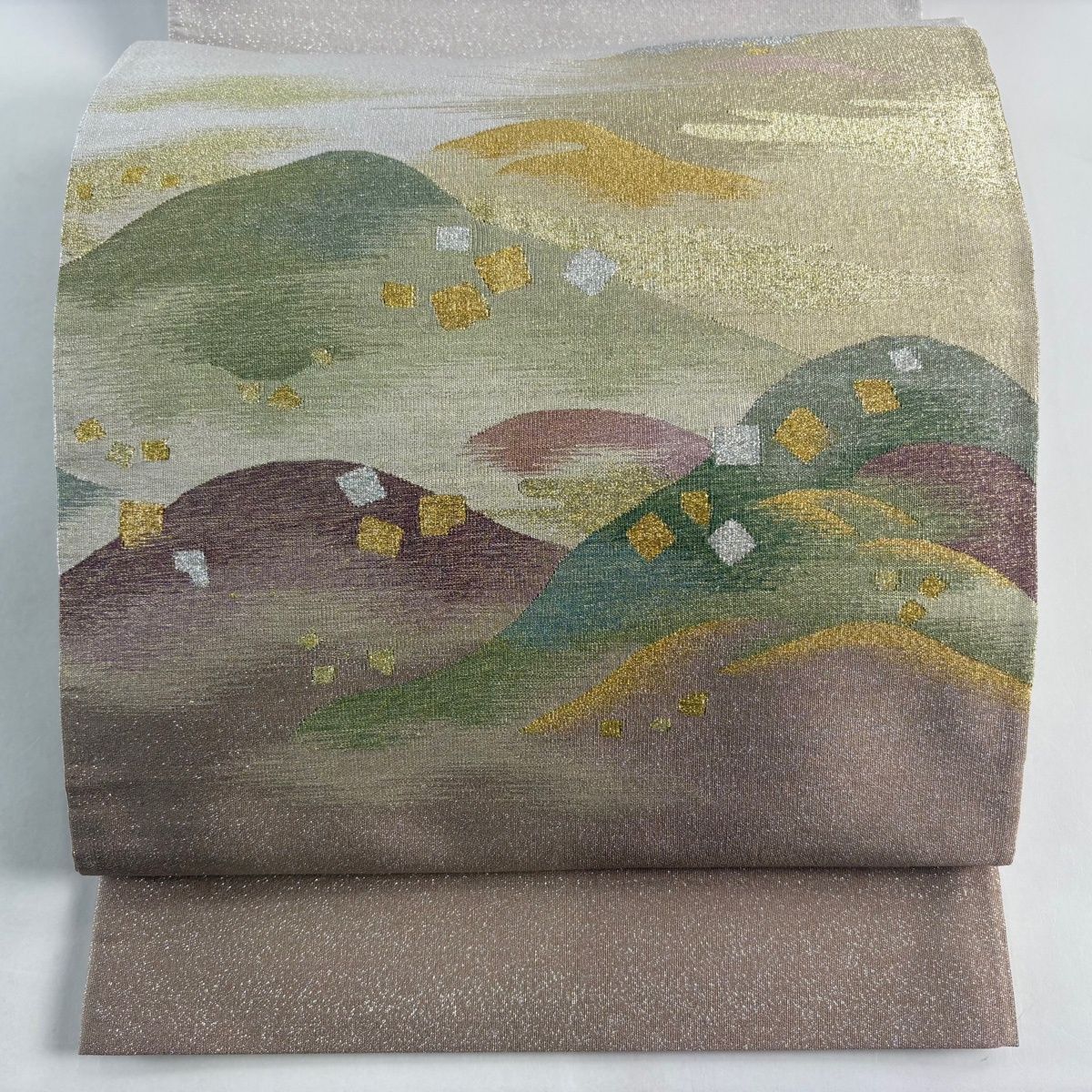  袋帯 名品 やまと リバーシブル うさぎ 萩 金銀糸 灰緑 お太鼓柄 正絹 袋帯 帯