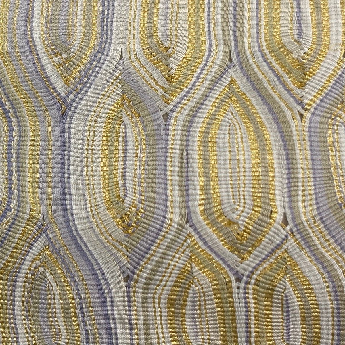 袋帯 名品 幾何学模様 縞 金糸 ベージュ お太鼓柄 正絹