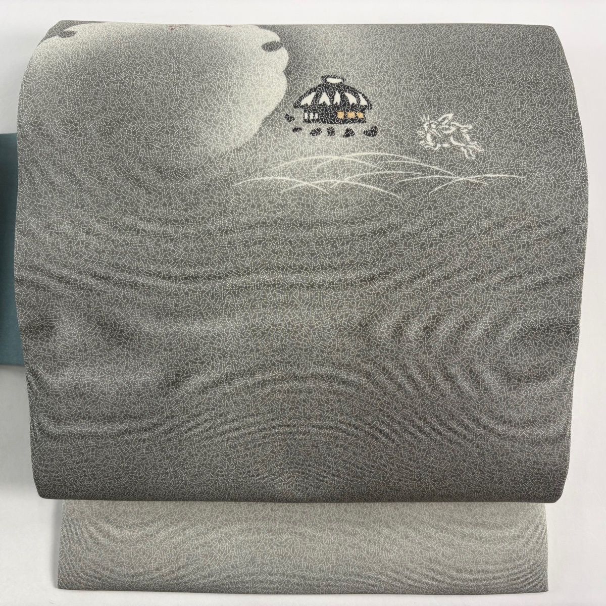 名古屋帯 名品 落款 うさぎ 雪輪 ぼかし 灰色 正絹