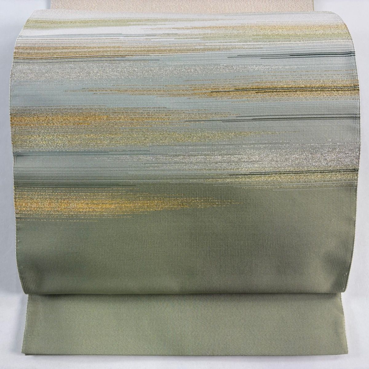 袋名古屋帯 名品 落款 霞 金銀糸 灰緑 お太鼓柄 正絹
