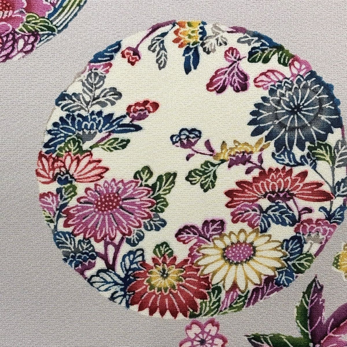 開き名古屋帯 名品 丸文 草花 薄紫 正絹