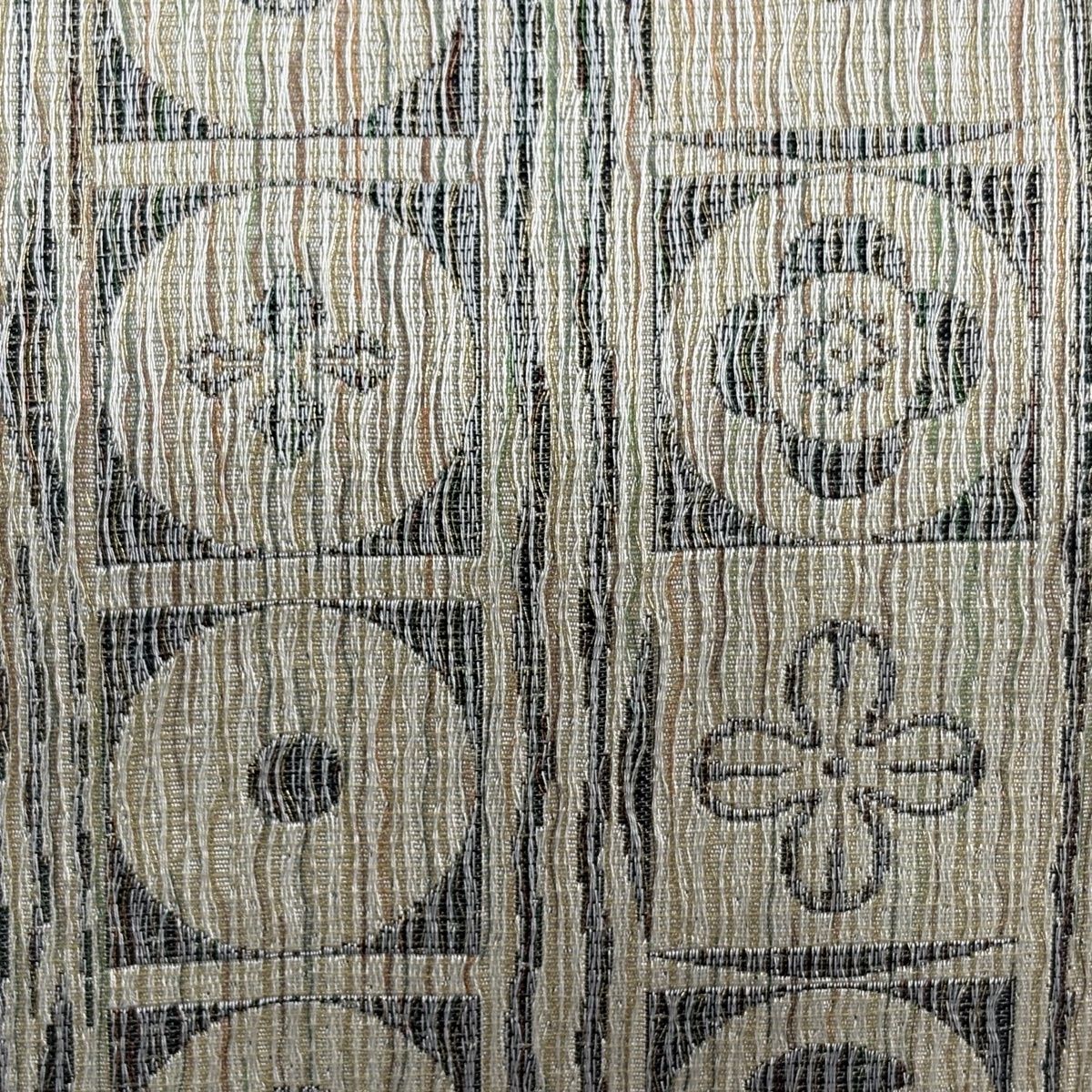 袋帯 名品 落款 古賀勝幸 花 丸文 金糸 ベージュ 全通 正絹