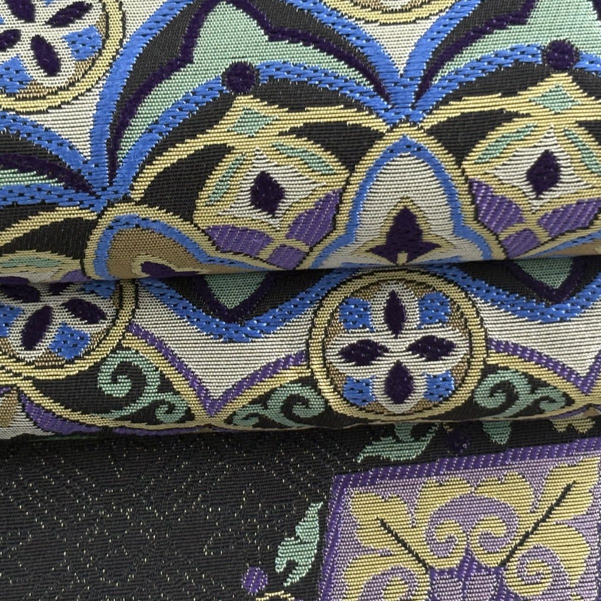  袋帯 名品 風通織 華文 唐草 墨色 お太鼓柄 正絹 袋帯 帯