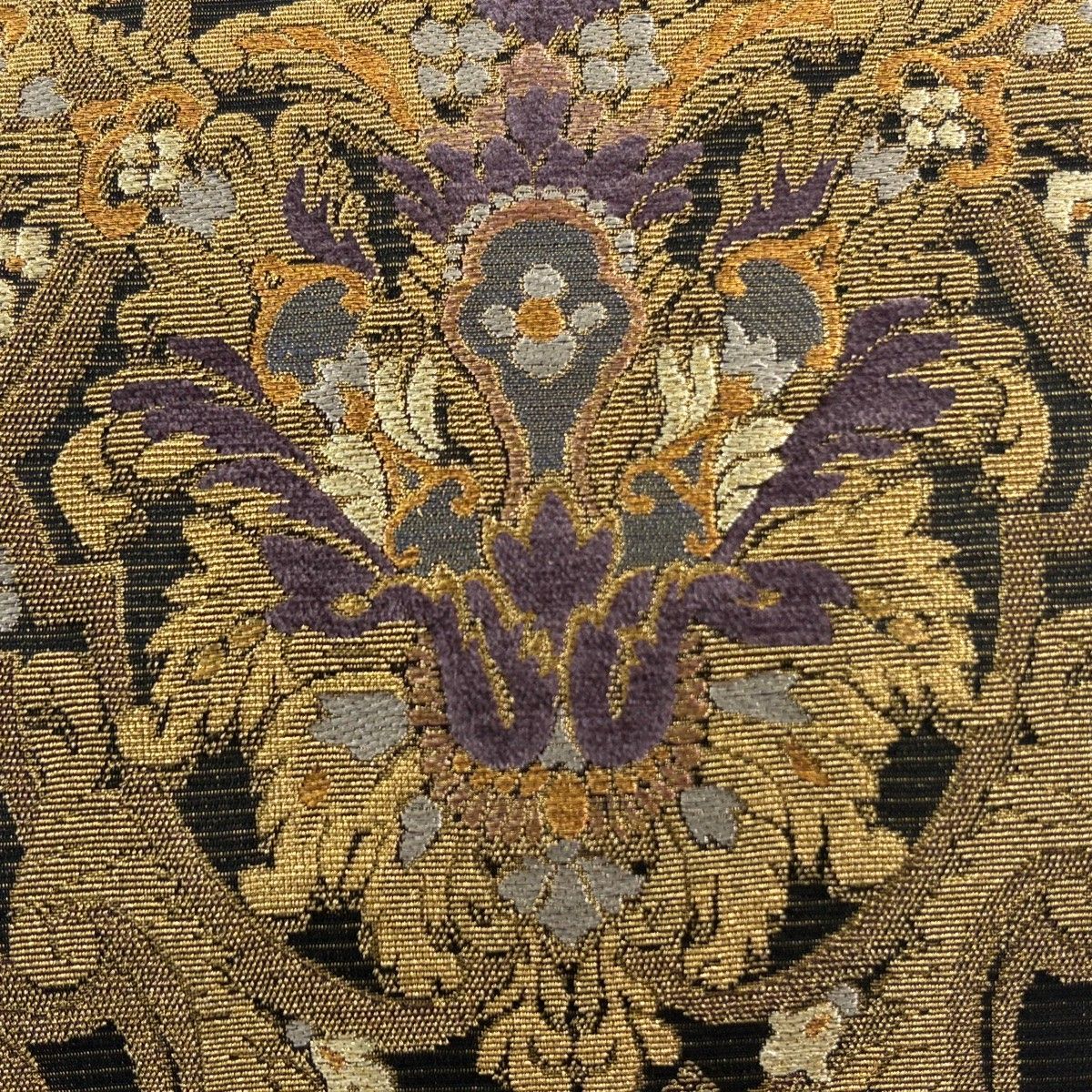 袋帯 名品 草花 輪奈織 金糸 墨色 六通 正絹