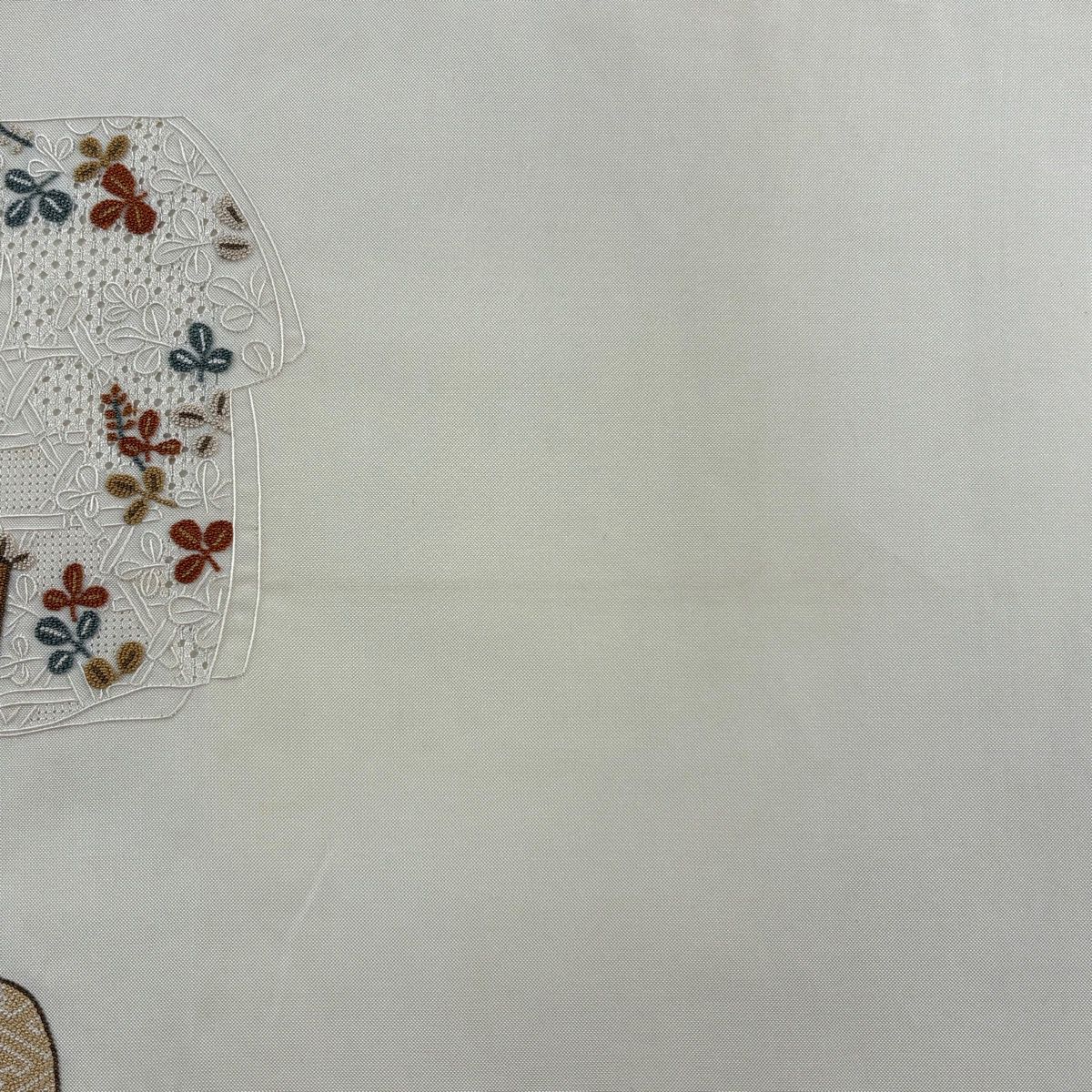  袋帯 名品 着物 草花 刺繍 クリーム お太鼓柄 正絹 袋帯 帯