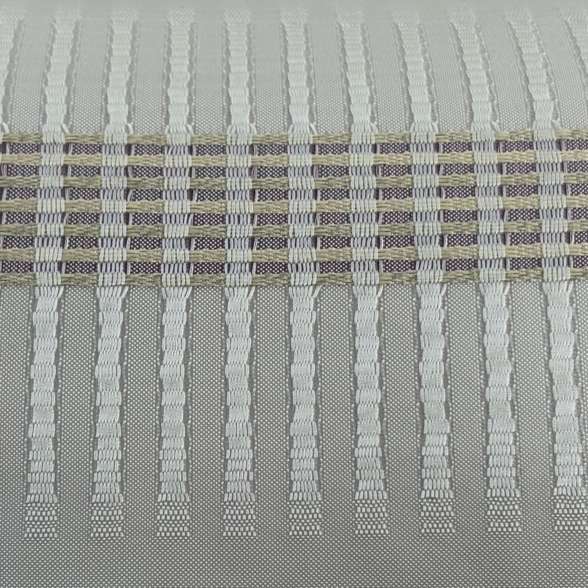 袋帯 名品 段縞 幾何学模様 灰白 六通 正絹