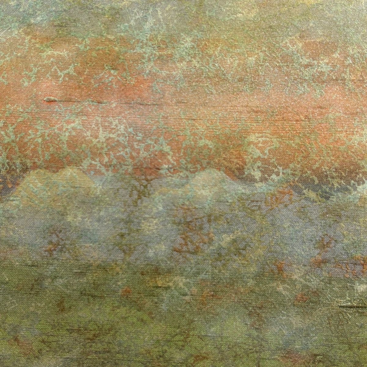 袋帯 落款 証紙 牛首紬地 霞 金銀彩 灰緑 全通 正絹