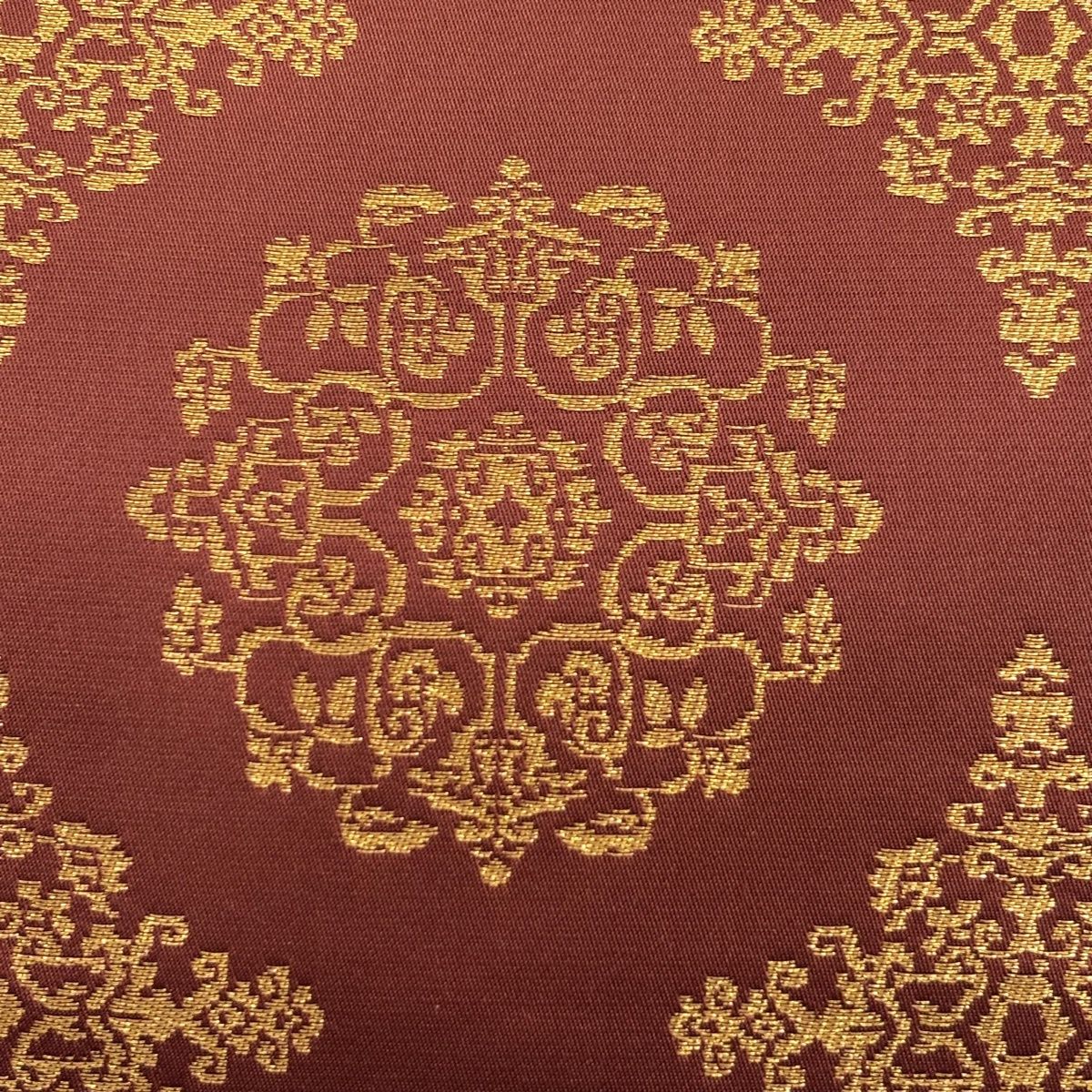 袋帯 龍村晋 落款 御物天平唐花文錦 金糸 箔 赤茶 全通 正絹