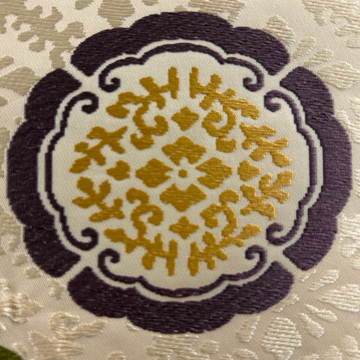 開き名古屋帯 人間国宝 喜多川平朗 華文 花菱 唐織 薄オレンジ 正絹