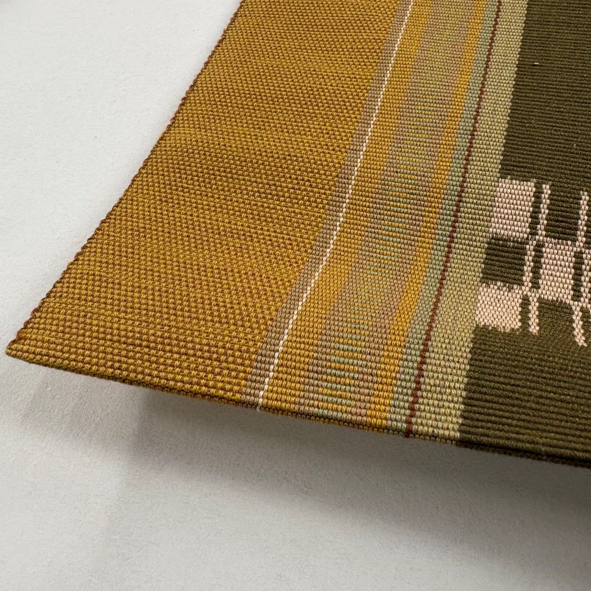 名古屋帯 証紙 八重山みんさ 縞 幾何学 山吹茶色 綿 夏コーデ 名古屋帯 