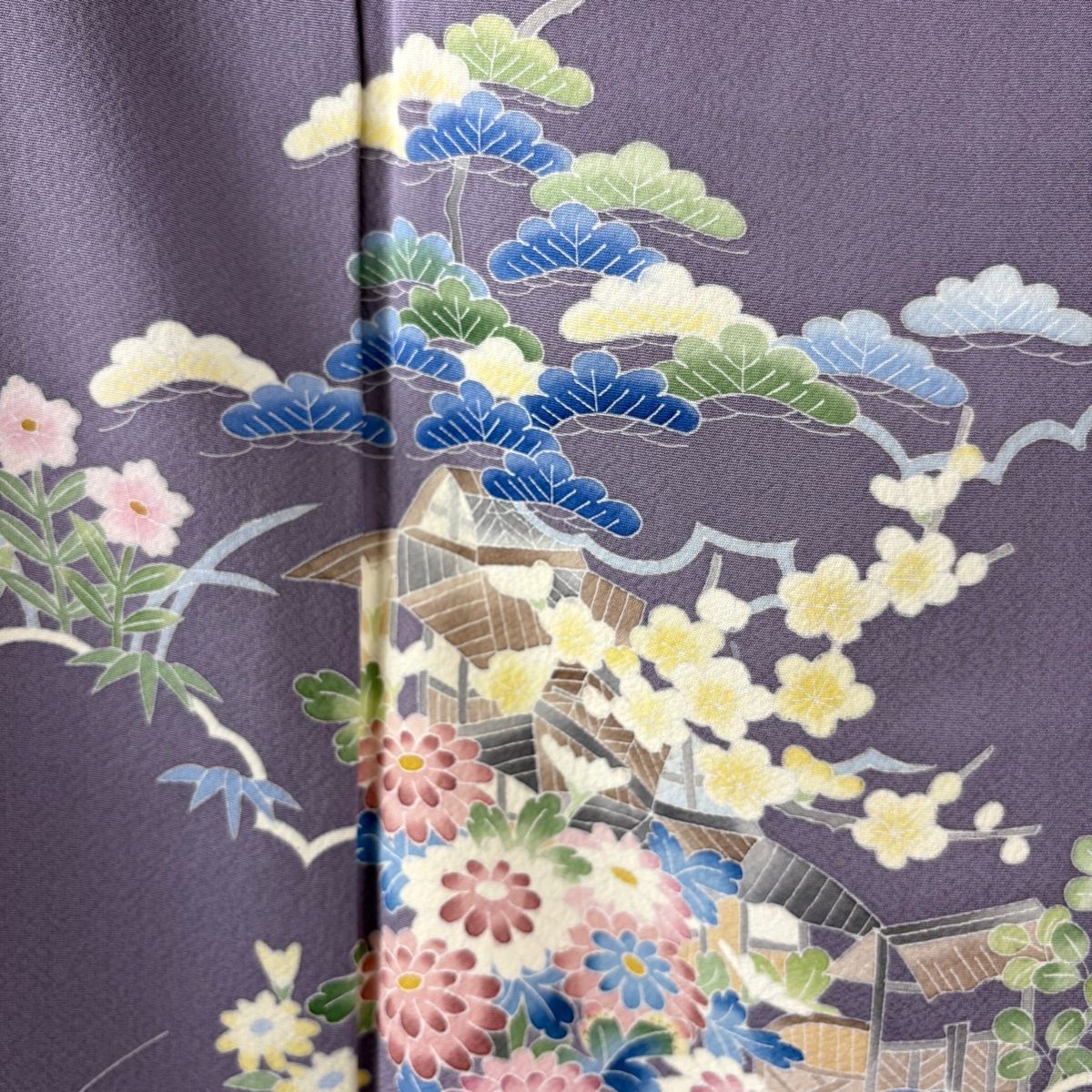  付下げ 身丈164 cm 裄丈67 5 L 袷 南克治 加賀友禅 落款 松竹梅 建物 薄紫 正絹 訪問着 付け下げ 着物