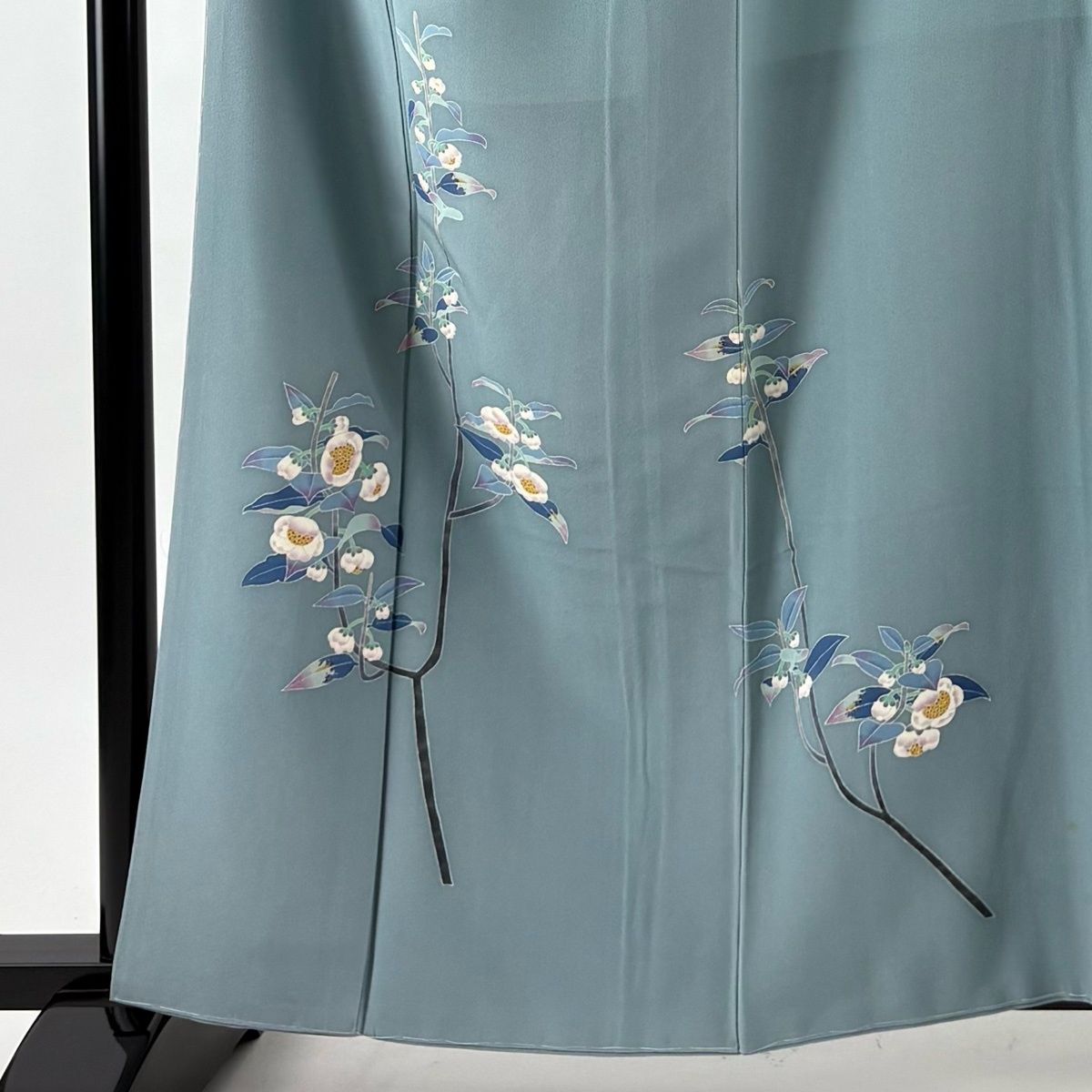 付下げ 身丈160 cm 裄丈65 M 袷 百貫石峰 落款 枝花 青灰色 正絹