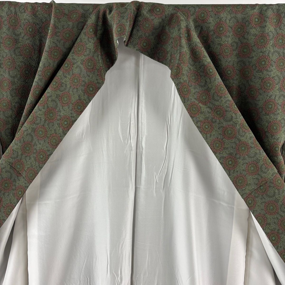  江戸小紋 身丈160 cm 裄丈65 5 M 袷 人間国宝 中村勇二郎 落款 古代菊 深緑 正絹 小紋 着物