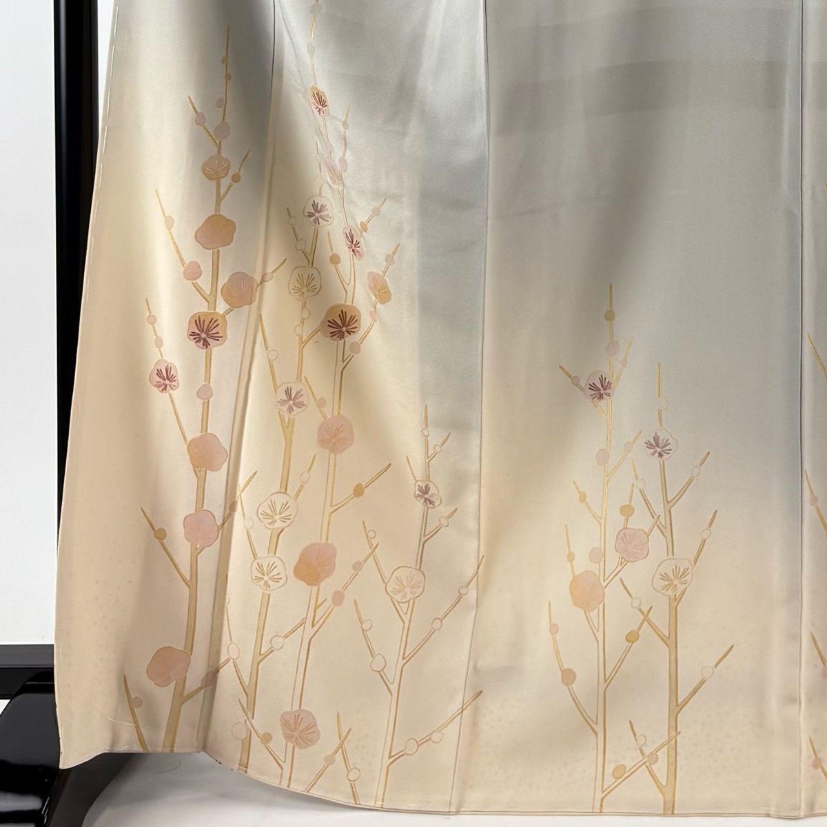 色留袖 身丈168 5 cm 裄丈66 M 袷 人間国宝 福田喜重 落款 枝梅 刺繍 金彩 灰色 正絹