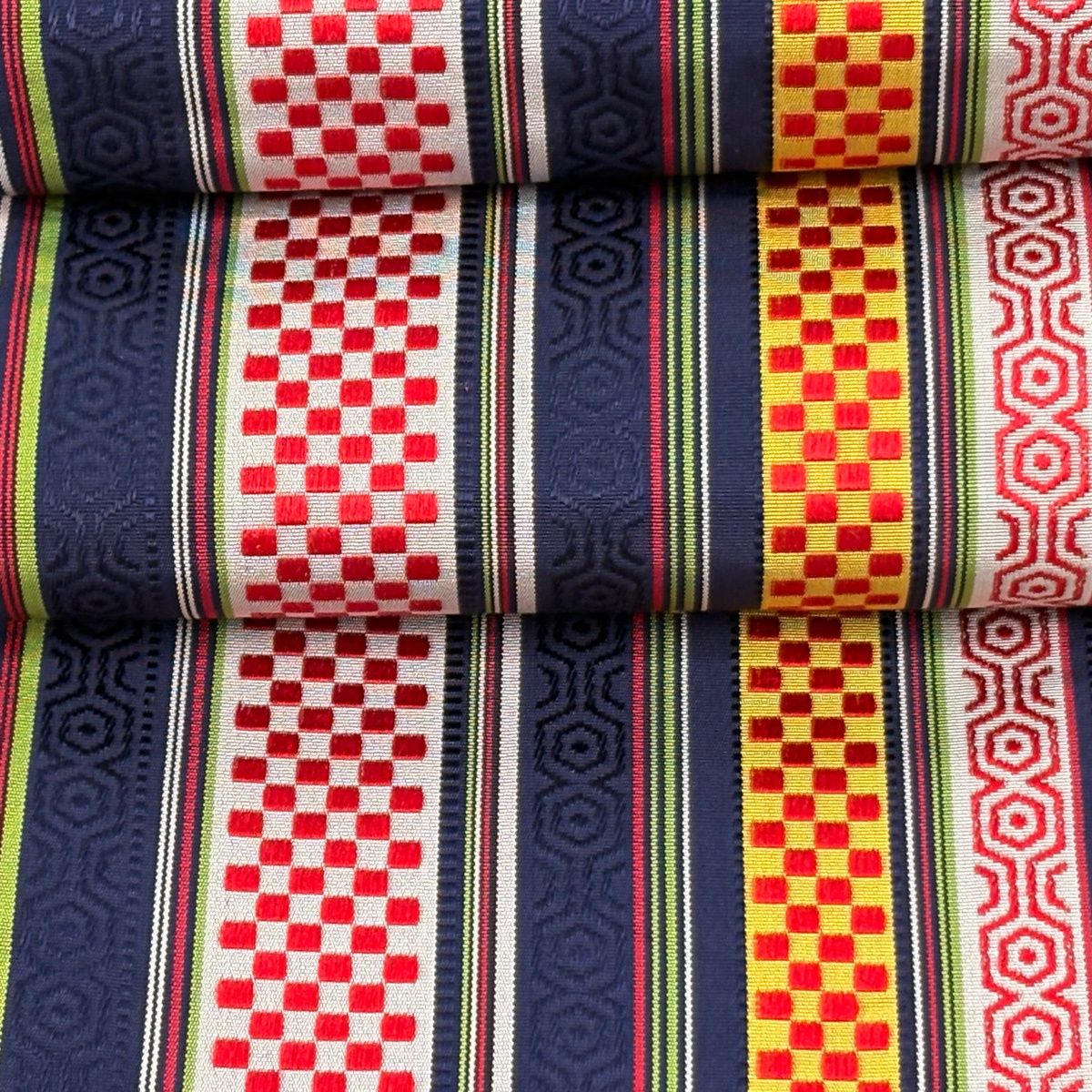  半幅帯 優品 証紙 博多織 縞 市松 紺色 正絹 半巾 半幅 小袋帯 帯