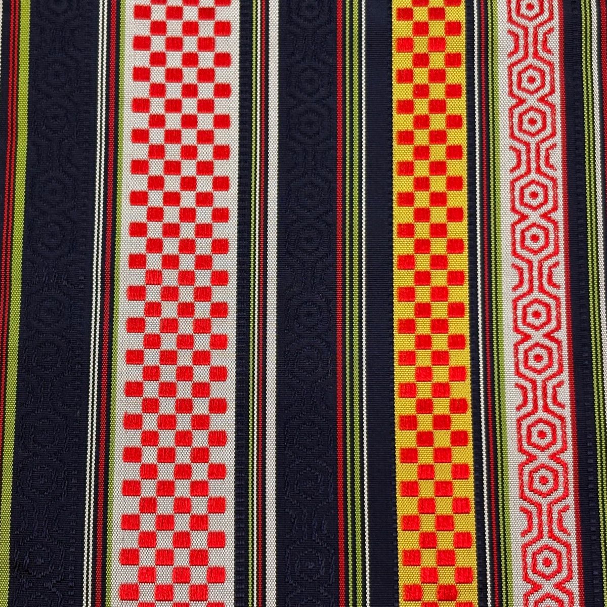 半幅帯 優品 証紙 博多織 縞 市松 紺色 正絹