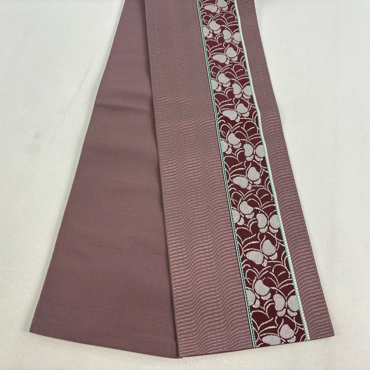 半幅帯 優品 証紙 博多織 蝶 灰紫 正絹