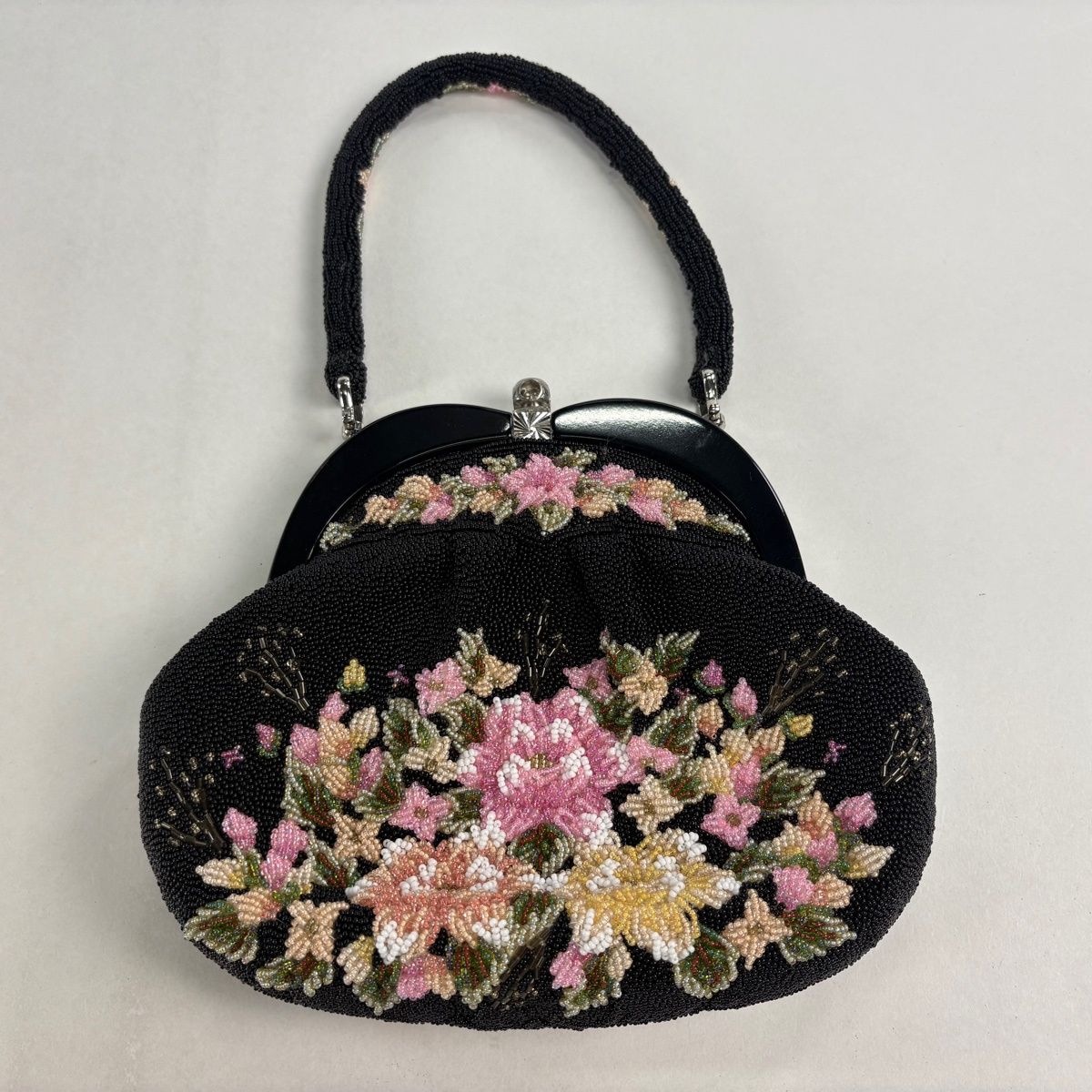 和装バッグ 優品 ビーズバッグフォーマル 草花 黒 ビーズ 和装小物