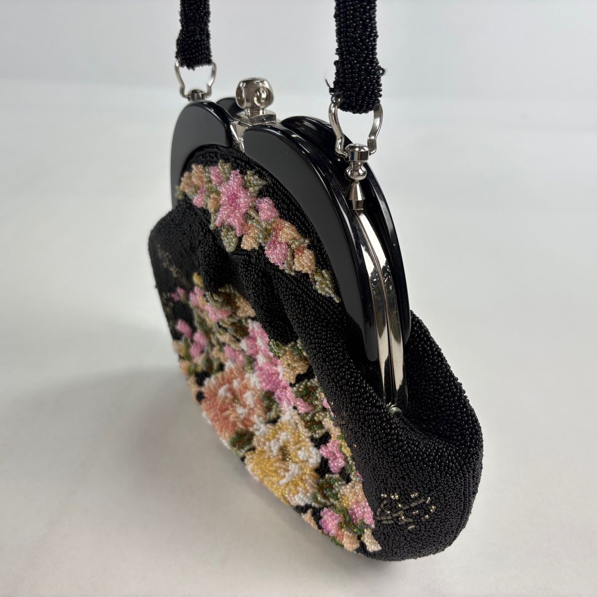 和装バッグ 優品 ビーズバッグフォーマル 草花 黒 ビーズ 和装小物