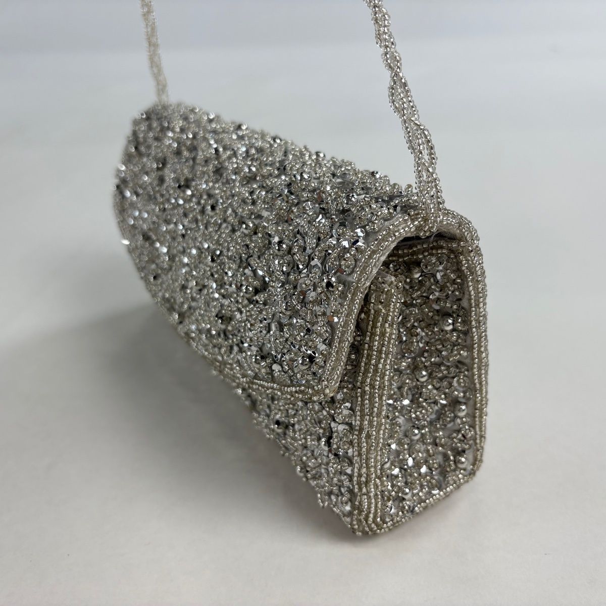 和装バッグ 優品 ビーズバッグフォーマル 幾何学 シルバー ビーズ 和装小物