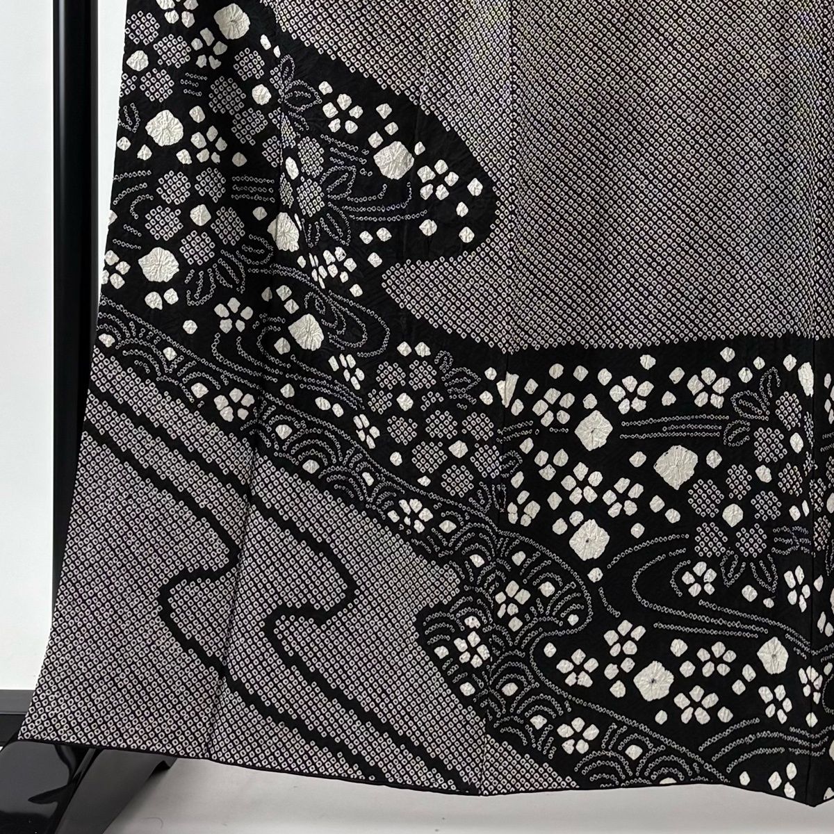 訪問着 身丈162 cm 裄丈67 M 袷 袋帯セット 草花 流水 絞り 黒灰 正絹 秀品