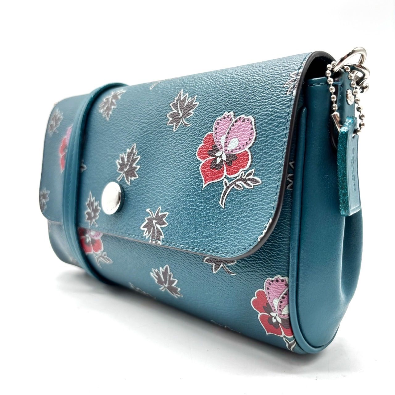 coach コーチ 花柄 総柄 ポシェット ショルダーバッグ ポーチ レディース メンズ ユニセックス 男女兼用 ブルー 青 マルチカラー クラッチバッグ セカンドバッグ
