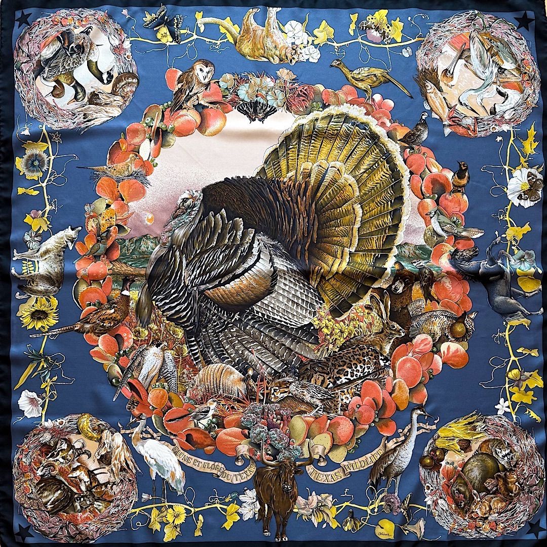 エルメス シルクスカーフ カレ90 テキサス動植物図鑑 カーミットオリヴァー ヴィンテージ